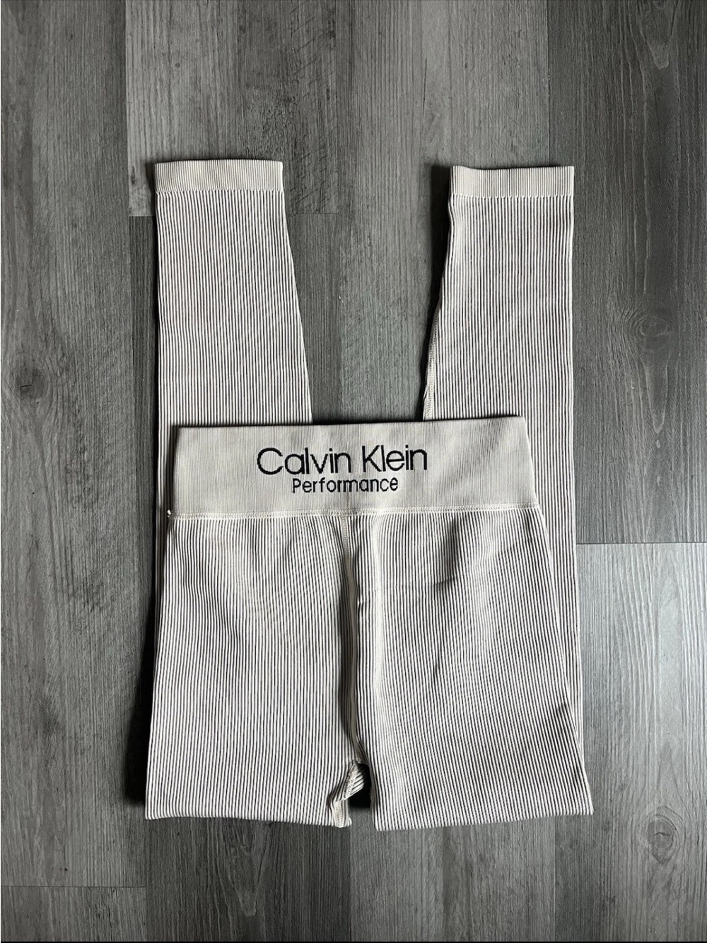 Calvin Klein Performance Ribbed Leggings - Cream/grey